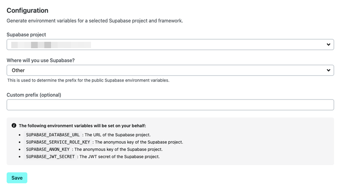 Supabase Netlify extension configuration